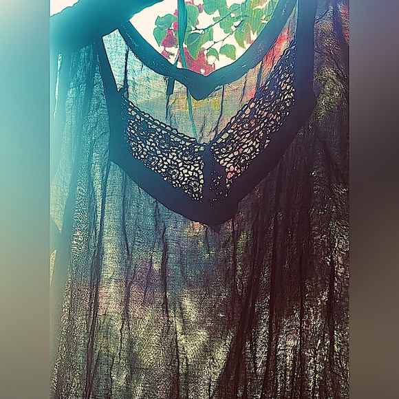 vintage dress semi sheer crochet top sleeveless maxi India rayon medium - Picture 1 of 8